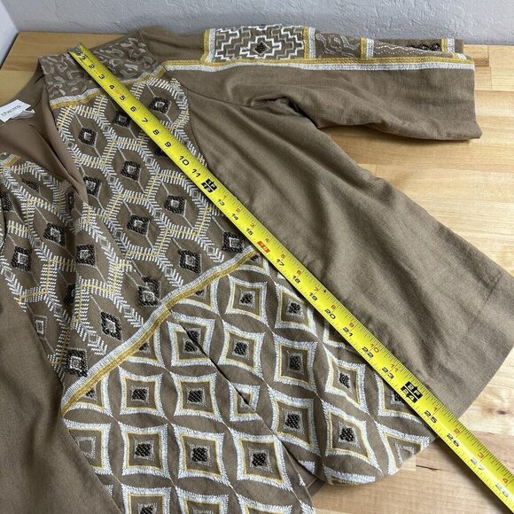 Chico's Linen Blend Jacket Beaded Embroidered Lined Boho 3/4 Sleeve Tan‎ Size 2 - Picture 11 of 12